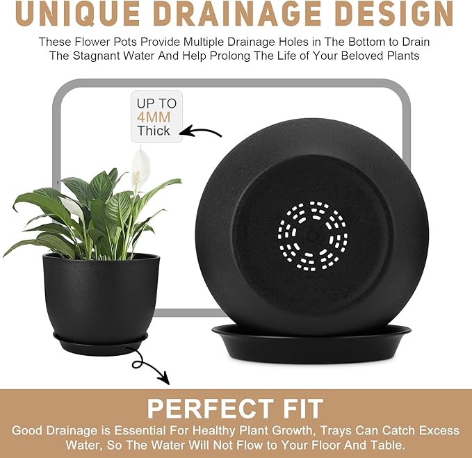 YNNICO Plant Pots 12/10/9 inch Set of 3, Flower Pots with Multi Mesh Drainage Holes, Large Planters for Indoor Outdoor Garden Plants and Flowers. (Black)