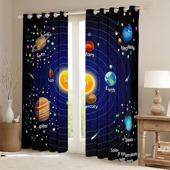 Feelyou Outer Space Curtains Boys Universe Planet Window Curtains Bedroom Living Room Kids Room Decor Boys Girls Galaxy Window Drapes Planet Window Treatments 42W X 84L,2 Panels