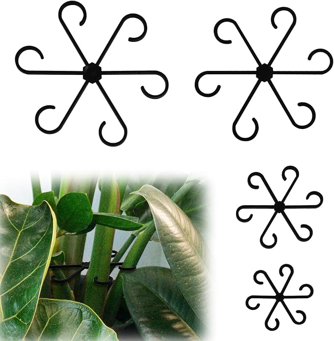 PEUTIER 4pcs Plant Stem Supports, Plastic Houseplant Climbing Holders Stabilizer Reusable Small Climbers Flower Plant Stakes Trellis Stem Hook Growth Accessories for Indoor Monstera (Black)