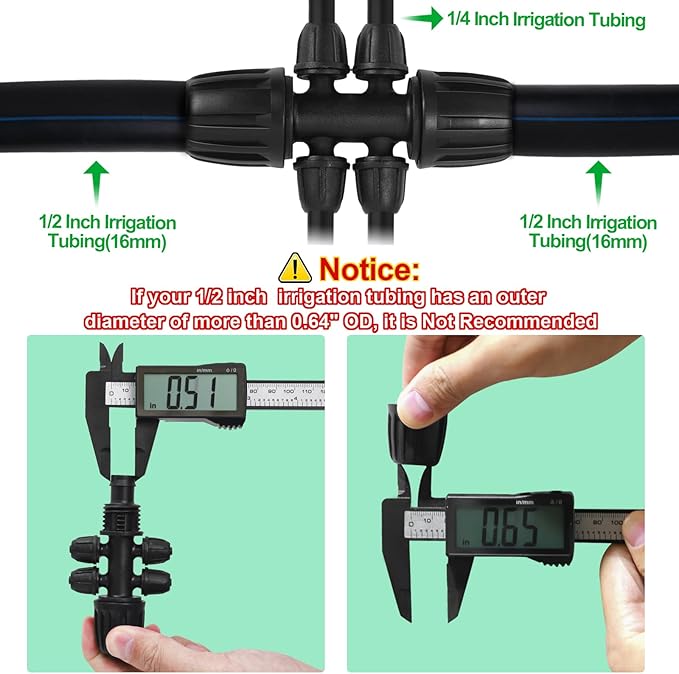 1/2 Inch To 1/4 Drip Irrigation Fittings - 8 Pack Drip Line Irrigation 1/2'' to 1/4'' Barbed Tee Adapter Anti-Drop Lock Nut Barbed Reducer 6 Way Connectors for Drip Irrigation System