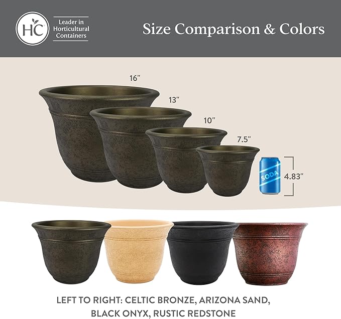 The HC Companies Sierra Round Self-Watering Pot - Lightweight Plastic Planter for Herbs & More - Durable Plant Pots for Indoor Plants & Outdoor Plants (10” Arizona Sand, Pack of 1)