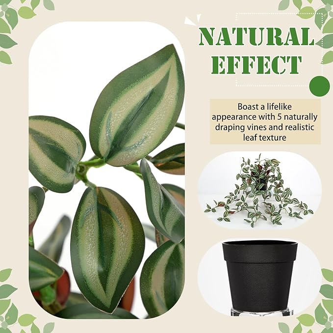 2 Pack Fake Hanging Plants for Shelf in Back Pot, Small Artificial Hanging Ivy Vine Plants Indoor Fake Potted Greenery Plant for Home Room Wall Tabletop Mantel Decor, Mimi Faux Peperomia Plant Set