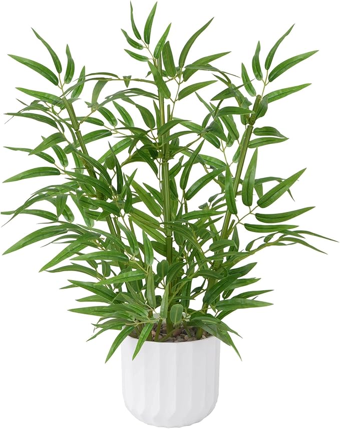 22Inch Artificial Plants Indoor Table Top Tree Artificial Bamboo with White Pot Fake Potted Plant for Desk Home Decor Indoor Living Room Office Kitchen Bathroom Counter Decor
