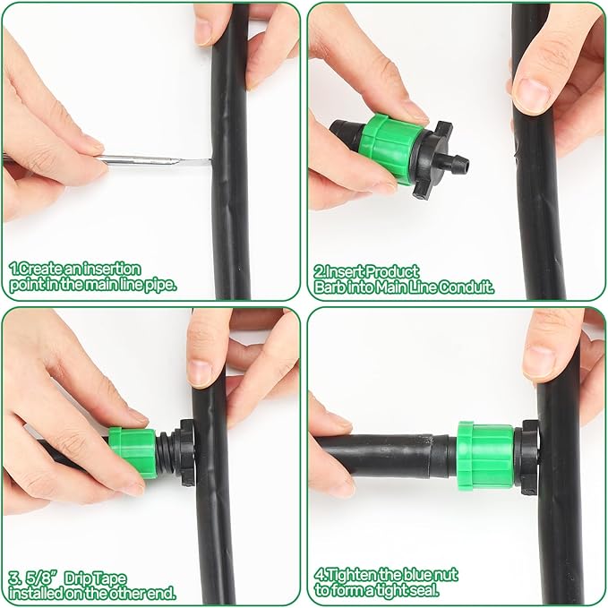 Frienda 50 Pcs Drip Tape Connector Fittings, Locks 1/4" Barb for 5/8" Drip Irrigation Fitting Kit Irrigation Tubing Connectors Tools Coupling Barbed Locking Fitting (Green)