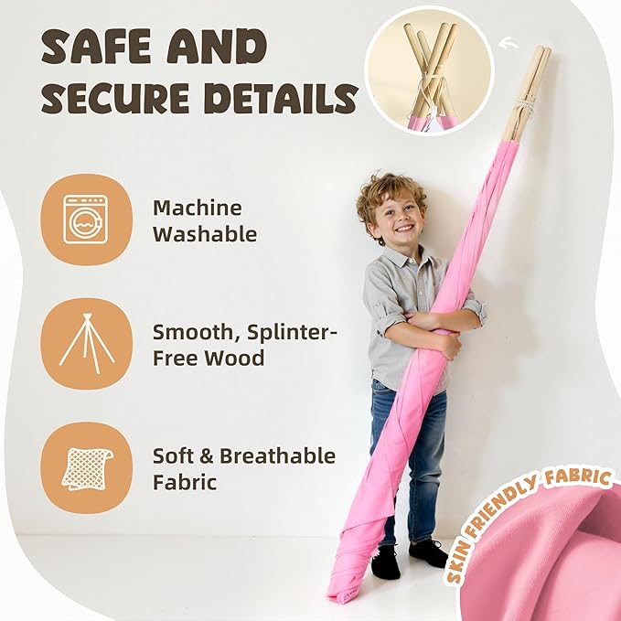 Sumbababy Teepee Tent for Kids, Play Tents for Girls & Boys, Gifts Playhouse for Indoor, Toddler Toys Play House for Baby, Pink