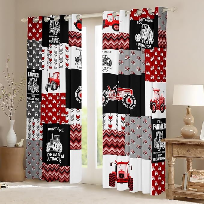 Feelyou Cartoon Tractor Curtains Farm Tractor Blackout Curtain for Kids Boys Toddler Vehicle Truck Window Drapes Harvester Excavator Window Treatments 42W X 63L，2 Panels