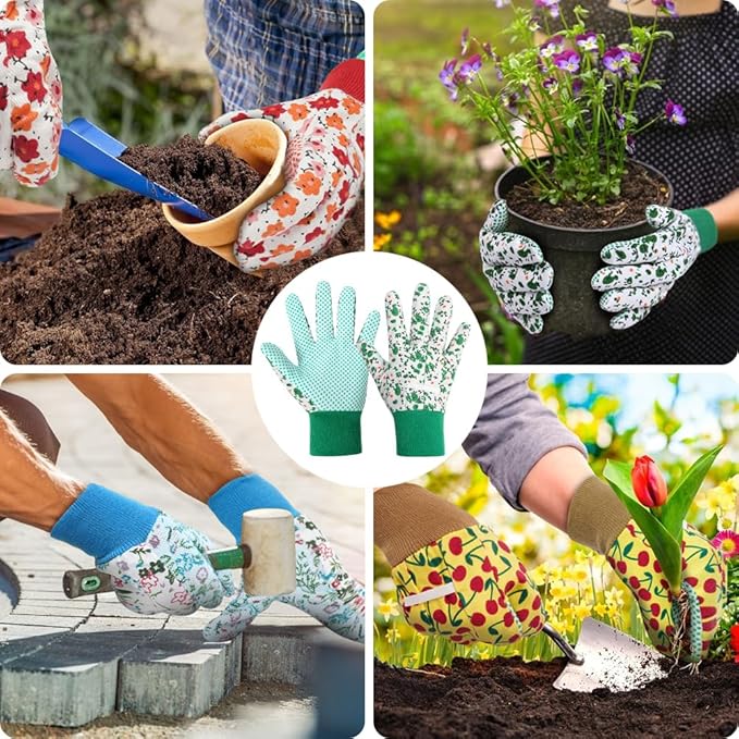 Ainiv Floral Gardening Gloves for Women/Ladies, Non-Slip Garden Work Gloves,Breathable Yard Work Glove Light Working Gloves