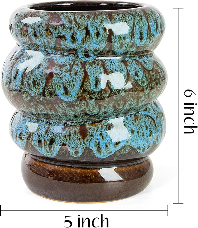 Ceramic 5 inch Plant Pot - Planter for Indoor Plants with Drainage Hole, Flower Pots for Orchid, Succulent,Outdoor Plants, Modern Glaze Planters for Home Office Decor Gift