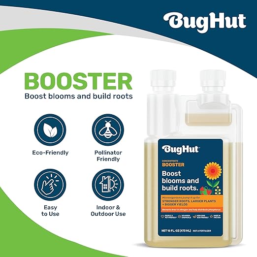 BugHut Booster Liquid Plant Food - Formula for Strong Roots, Vibrant Blooms, and Healthy Growth - Ideal for Indoor & Outdoor Gardening - People, Pets & Pollinator Friendly - 16 fl oz, Makes 63 Gallons