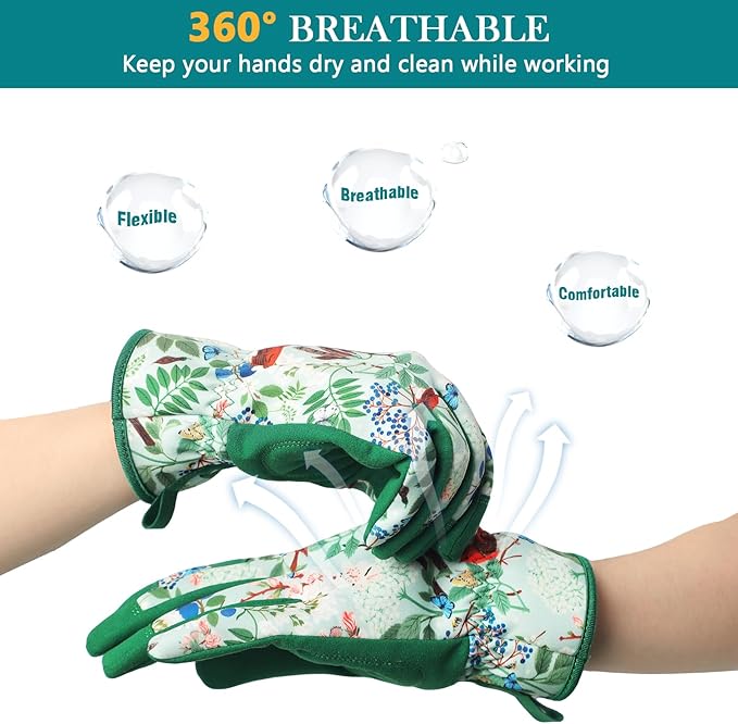 Trifabricy Gardening Gloves for Women, Breathable Leather Garden Gloves with Grip, Thorn-Proof Puncture-Resistant Work Gloves