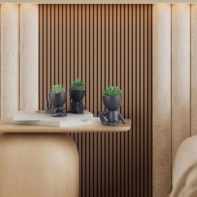 3 Pcs Succulent Artificial Plants Indoor Fake Plants for Office Desk Bathroom Bedroom Room Aesthetic Decor Accessories with Cute Creative Humanoid Ceramic Planter