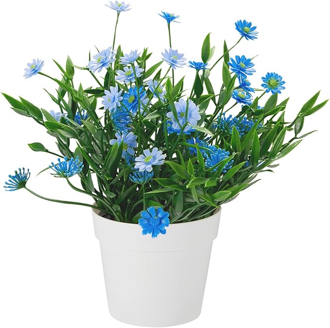 Fake Plants Daisy for Bathroom Decor, Small Potted Artificial Plants Indoor for Shelf Desk Home Bathroom Farmhouse Room Coffee Table Decor, Blue