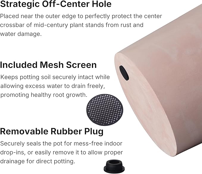 FaithLand 12 Inch Fiberstone Planter - Lightweight Modern Cylinder Plant Pot with Drainage Hole & Plug, Indoor Outdoor Use, Terracotta Color