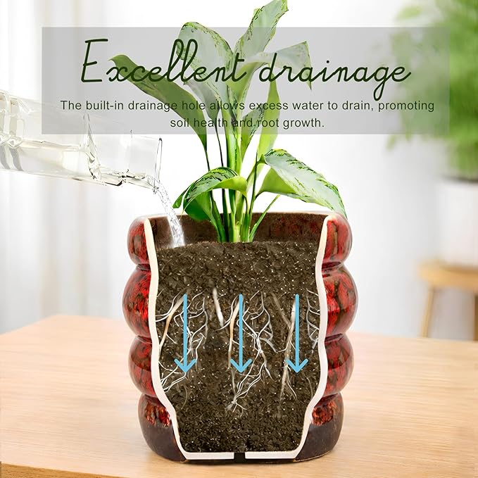 Ceramic 5 inch Plant Pot - Planter for Indoor Plants with Drainage Hole, Flower Pots for Orchid, Succulent,Outdoor Plants, Modern Glaze Planters for Home Office Decor Gift