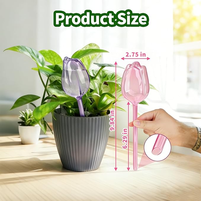 TJE Self Watering Glass Globes for Plants - Automatic Plant Waterer Bulbs with Rainbow Colors, Indoor/Outdoor Drip Irrigation Device for Vacation (Champagne, Pink, Purple, Clear)