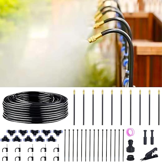 360° Adjustable Drip Irrigation System - 30FT Garden Watering System with 10 Nozzles, Garden Irrigation System, Greenhouse Accessories, Atomizing System for Yard, Lawn, Plants, 5/16 inch Tubing
