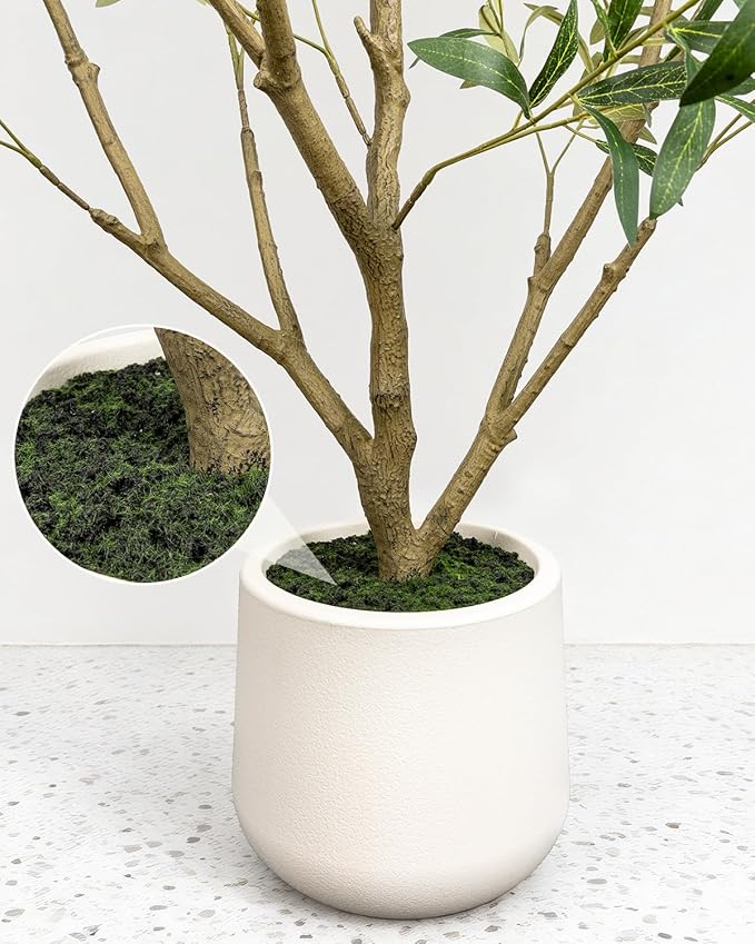 Artificial Olive Tree 5FT - Tall Faux Olive Trees Indoor with White Planter, Large Fake Olive Plants Realistic Branches Natural Thick Trunk and Fruits for Home House Office Decor