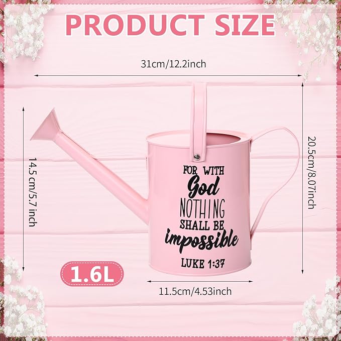 Blueweenly 1. 6l Christian Galvanized Metal Watering Can with Inspirational Bible Verses Small Christian Religious Gardening Can Church Gift for Women for Outdoor House Indoor Plants(Pink,1.6 L)