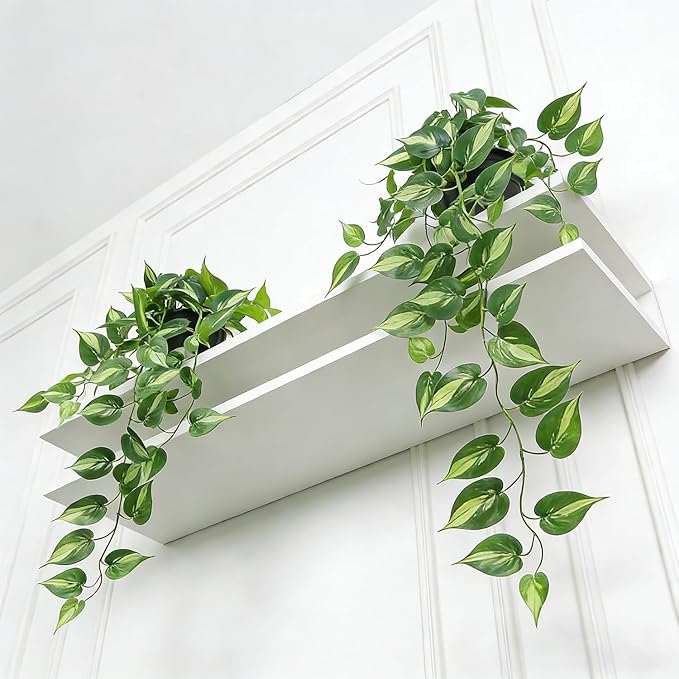 Fake Pothos Hanging Plants with Pots, 33.5" Set of 2 Faux Ivy Vines, Realistic Silk Artificial Plants Greenery for Home Indoor Decor, Living Room, Desk Shelf, Bathroom Decoration