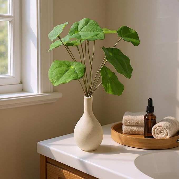 Artificial Green Plants with Ceramic Vase, Faux Pilea Plants Fake Greenery Indoor for Office Desk Bedroom Livingroom Bathroom Shelf Windowsill Home House Decor (Emerald Green)