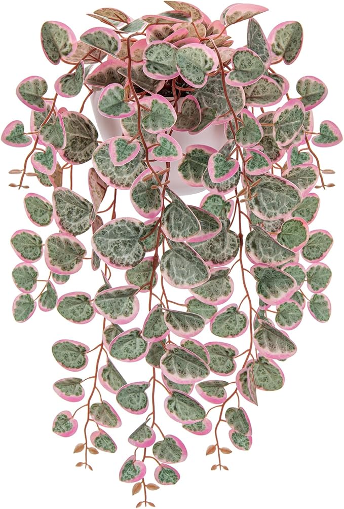 Briful Faux Hanging Plants 17'' Artificial String of Heart Vines with Semicircle Wall Mount Planter Fake Draping Plants for Home Office Room Shelf Wall Hanging Decor