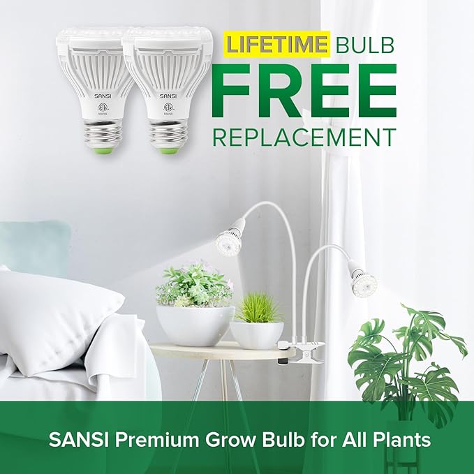 SANSI LED Grow Lights for Indoor Plants, 300W Full Spectrum Clip-on Gooseneck Grow Light 20W Plant Light for High PPFD+LED Puck Grow Light, 10W (150 Watt Equiv) 2-Head Grow Lamp