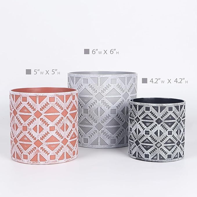 lokeisna Plant Pots, Set of Indoor Plant pots, Plastic Planter with Drainage and Saucer, Modern Distinctive Self Watering Plant Pot, Spray Spots (Indoor Plant Pots)