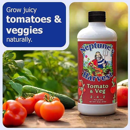 Neptune's Harvest Organic Plant Fertilizer | Liquid Fertilizer for Lawn, Garden & Houseplant | Rich in Essential Nutrients | Tomato & Veg 2-4-2 (Pint) + Rose & Flowering Plant Food 2-6-4 (Pint)