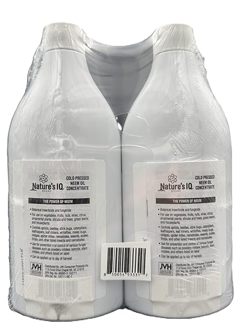 Nature's IQ Advanced Formula Neem Oil Concentrate Twin Pack. Makes up to 42 gallons of Neem Oil Spray for Plants. Just add Water. Insecticide, miticide, Fungicide, and Nematicide. 2-16oz Bottles