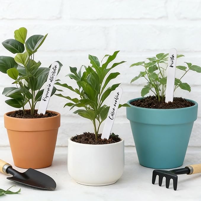 Whaline 200Pcs Thick Plastic Plant Label with Hole, White Waterproof Garden Stake Tags with 2 Marker Pen and A Roll of Twine(6 Inch)