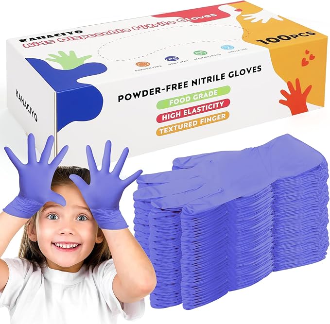 Kids Disposable Nitrile Gloves for 4-10 Years, Suitable for Cooking, Gardening, Painting, Powder and Latex Free-100 PCS
