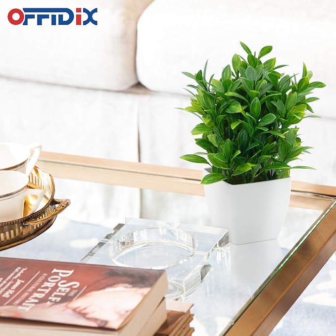 OFFIDIX Artificial Eucalyptus Plants with White Square Vase Small Artificial Tree for Office Desktop Decor Fake Plants for Home and Office Indoor Decorations