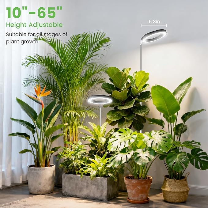 Aokrean 6.3in Grow Light, 80LED Growing Light Full Spectrum for Indoor Plants, Auto Timer 6/12/16H, 3 Optional Spectrums, Height Adjustable 10"-65", Idea for Large Plant, 5V, Black, 3 Pack