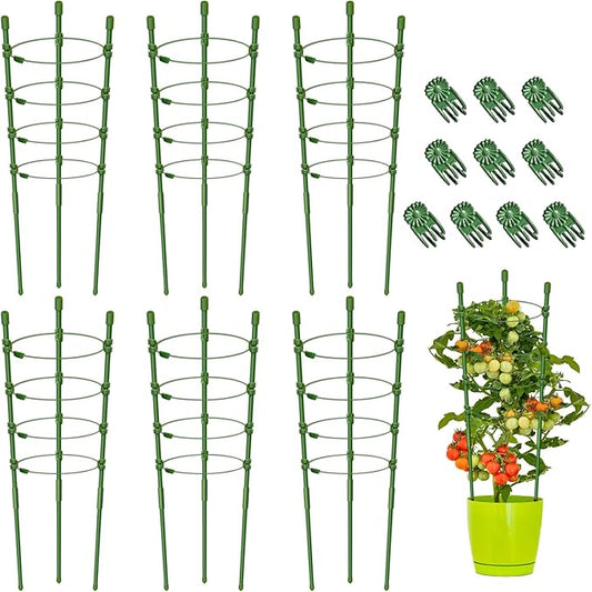 Legigo 6 Pack 30 Inch Plant Support Cages Tomato Cage for Garden- Plant Cages Adjustable Rings, Tomato Plant Support Stakes Trellis for Pots, Peppers, Cucumbers and Flowers with 10 Plant Clips