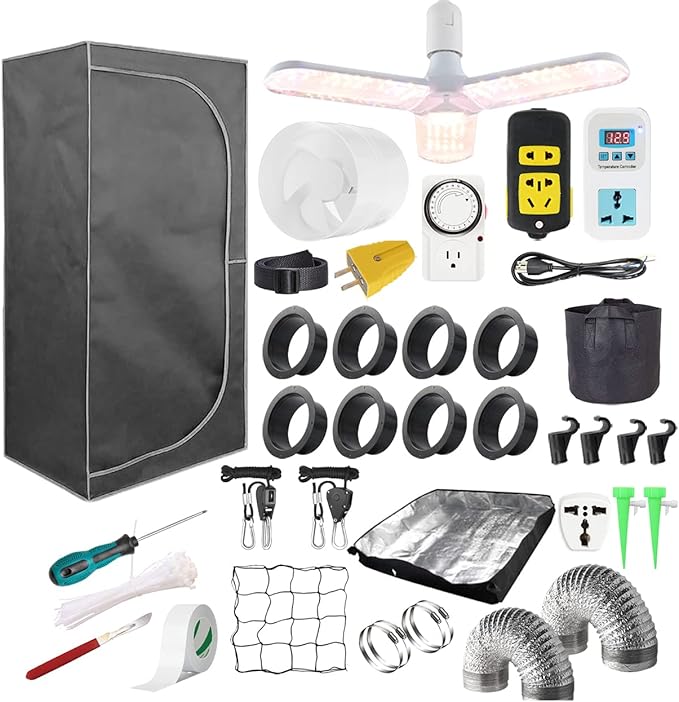 iMeshbean Grow Tent 48"x24"x80" Complete Grow Tent Kit Indoor Plant Growing Room LED Full Spectrum Grow Light Hydroponics Growing System Ventilation Inline Fan + Acceseries