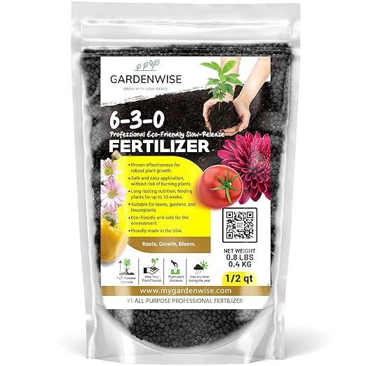 GARDENWISE 6-3-0 All-Purpose Professional Eco-Friendly Slow-Release Nitrogen Fertilizer with Iron & Calcium,Non-Burning, Enhances Soil Structure,for Indoor&Outdoor Plants,Vegetable Gardens (1/2 QUART)