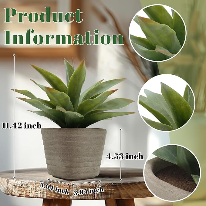 2 Pack Small Fake Plants in Farmhouse Pulp Pot for Home Decor, Artificial Agave Plants Indoor, Small Faux Plants Indoor for Bathroom Bedroom Shelf Desk Office Table Kitchen Room Greenery Decor