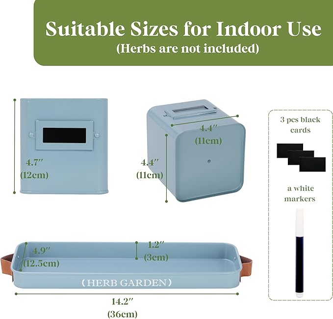 PERFNIQUE Indoor Herb Garden, Herb Garden Planter Set with Tray, Farmhouse Indoor Plant Pots, Windowsill Herb Garden with Drainage(Planter only) for Indoor/Outdoor, Window Pots(Sky Blue)