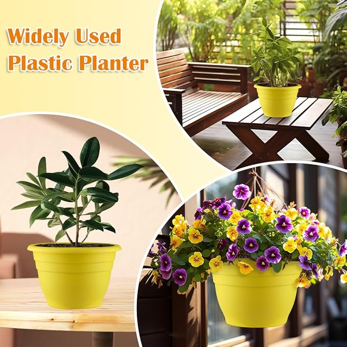 RooTrimmer 3 Pack 11 Inch Plant Pots for Indoor Outdoor,Plastic Floor Planters with Drainage Holes,Lightweight Flower Pots for Home,Patio & Garden(Yellow)