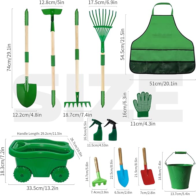 Kids Gardening Tools Set,15Pcs Wheelbarrow Set for Kids with Shovel, Rake, Watering Can Outdoor Backyard Farm Digging Toys, Halloween Christmas Birthday Gifts for Boys Girls
