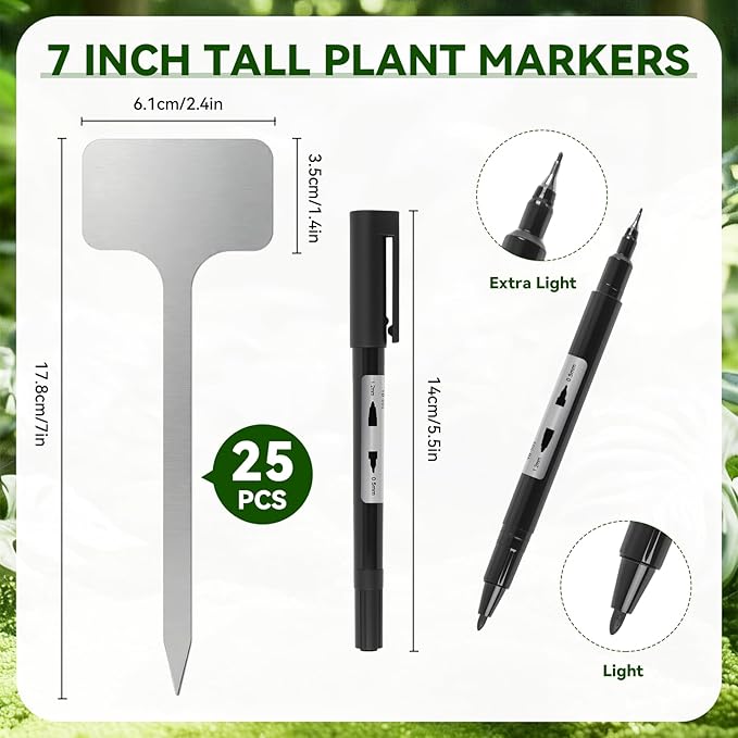 25-Pack Metal Plant Labels Stainless Steel Garden Waterproof Markers for Outdoor vetgetable Seeding Flowers (T-Type)