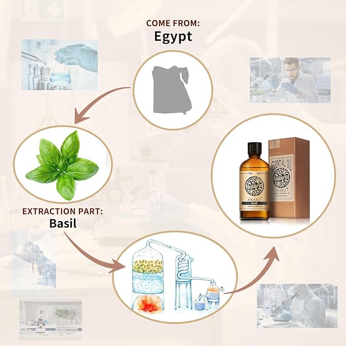 AKARZ 100ml Basil Essential Oil Natural Basil Oil Pure for Candle Making,DIY Skincare Products Massage,Home Spa Relaxation