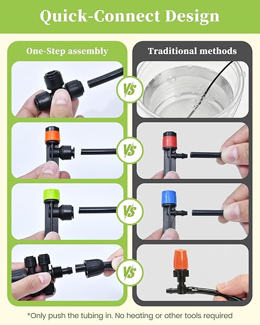 RAINPOINT Drip Irrigation System Kit, Quick-Connect Garden Watering System for Greenhouse, Yard, Lawn, Raised Bed (15PCS Emitter Streams, 15PCS Vortex Emitters) Compatible with 1/4" Irrigation Tubing