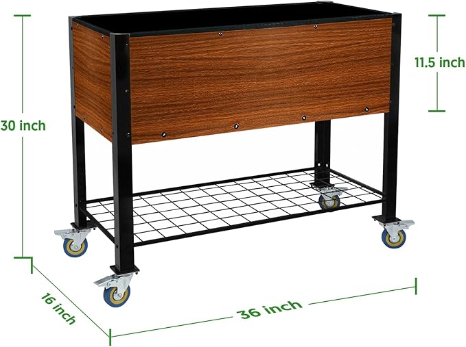 Raised Garden Bed with Legs and Wheels, Self-Watering Planter Box, 36x16x30 in Elevated Raised Bed with Drainage Hole, Built to Withstand Sun, Rain, and Wind for Up to 2 Years