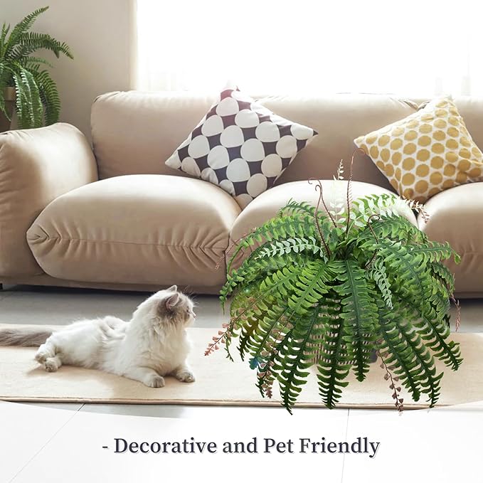 37 Inch Artificial Boston Fern Large Hanging Plant, Set of 4, Fake Ferns that Look Real for Home and Office Decor, Faux Fern Vines with 36 Fronds for Each Bouquet（No Basket）
