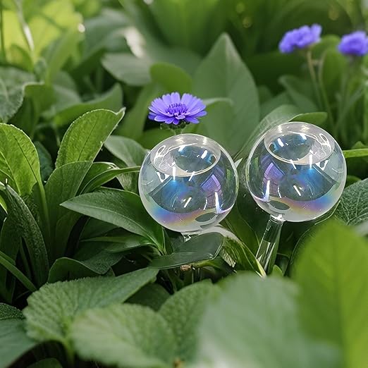 2 Pcs Glass Self Watering Globes, Iridescent Automatic Plant Waterer Bulbs Devices for Indoor & Outdoor Plants, Slow Release Watering Devices System for Various Plants