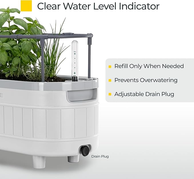 Permasteel Herb Garden Planter with Trellis Support, Self-Watering System with Water Level Indicator, Fits Multiple Herb Plants, for Basil, Flowers, Succulents, Indoor & Outdoor, White