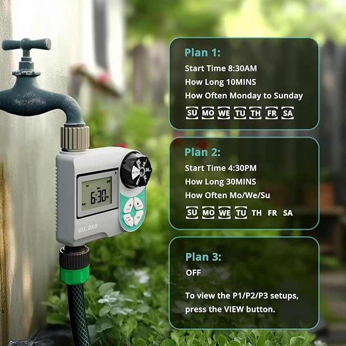 QUOBAS Sprinkler Timer, Weekly Programmable Water Hose Timer for Garden Hose Faucet with Waterproof HD Screen, Rain Delay/Manual/Automatic Irrigation Watering System for Garden, Lawn, Yard