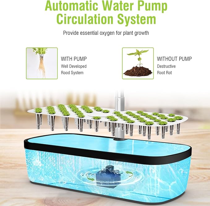 52 Pods Hydroponics Growing System Kit, Indoor Herb Garden with Smart LED Grow Light, Large Capacity Water Tank, Adjustable Height, Auto Timer & Quiet Pump for Home Kitchen Office Indoor Gardening