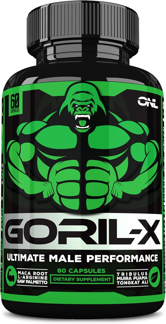 GORIL-X Testosterone Booster for Men - Workout Testosterone Supplements - Increase Size, Strength & Energy - 1000mg Male Enhancing Horny Goat Weed, Maca Root, Tongkat Ali & Tribulus Formula - 60 Caps